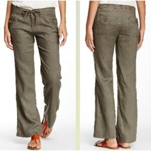 Sanctuary Army Green Linen Trouser Size 29 flowy Wide Leg Pants W/Pockets 